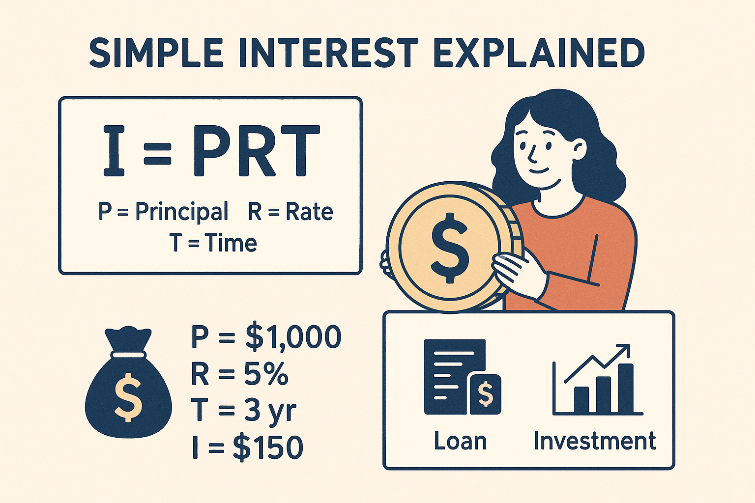 Illustration for: Simple Interest Explained – Formula, Examples & Uses