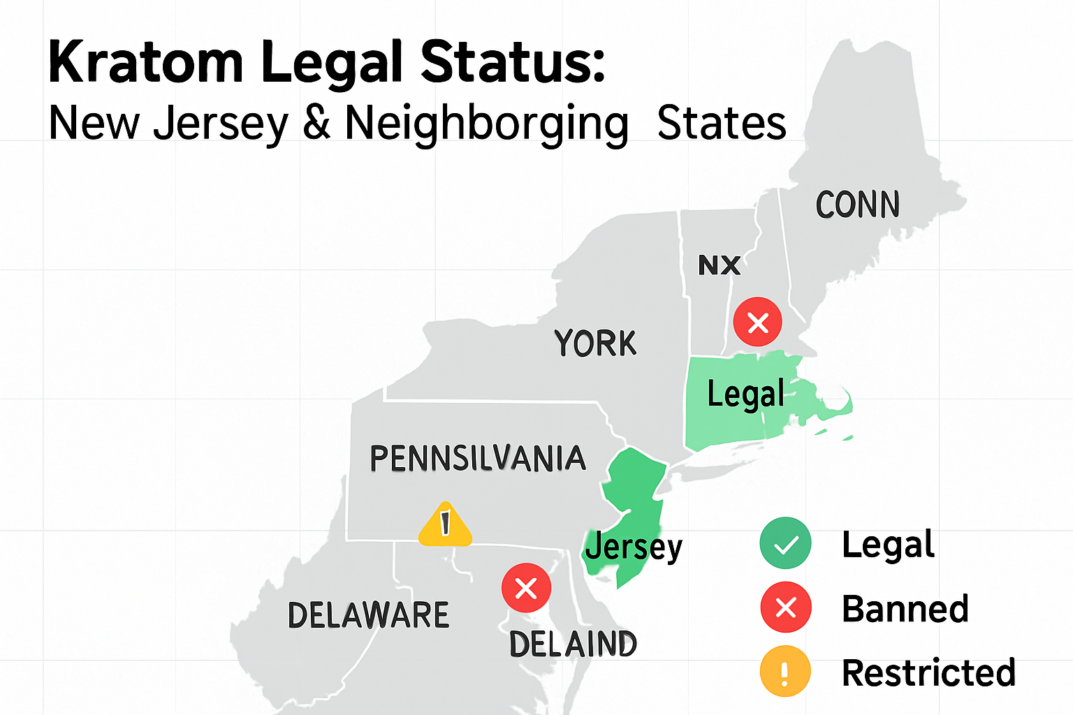 An informative infographic in landscape format (1536x1024) showing a map of the northeastern United States with New Jersey highlighted in br