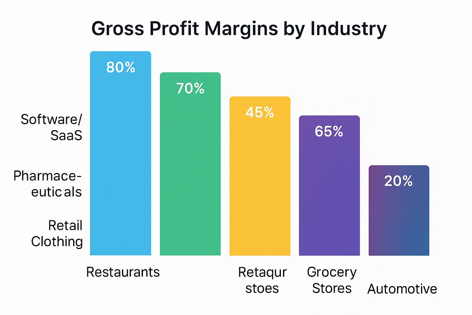 Square 1024x1024 image showing a comparison table of gross profit margins by industry. Create a clean, colorful bar chart or table displayin
