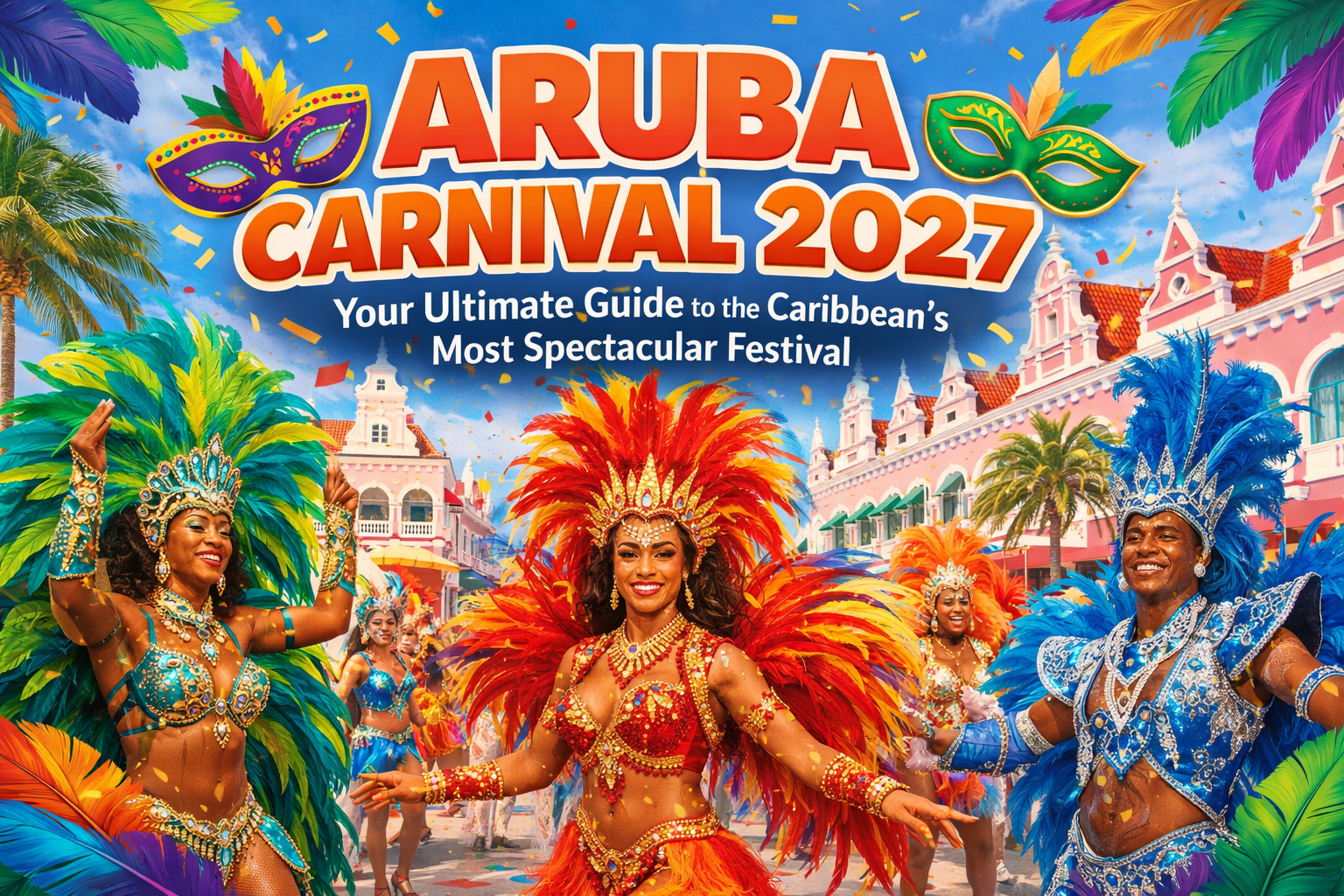 Cover image - Create a vibrant 1536x1024 landscape cover image featuring a colorful carnival scene in Aruba with dancing participants in ela