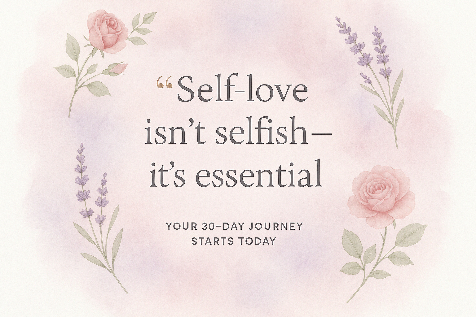 Square 1024x1024 motivational quote image. Soft watercolor background in gentle pink and purple tones. Center a beautiful pull quote in eleg