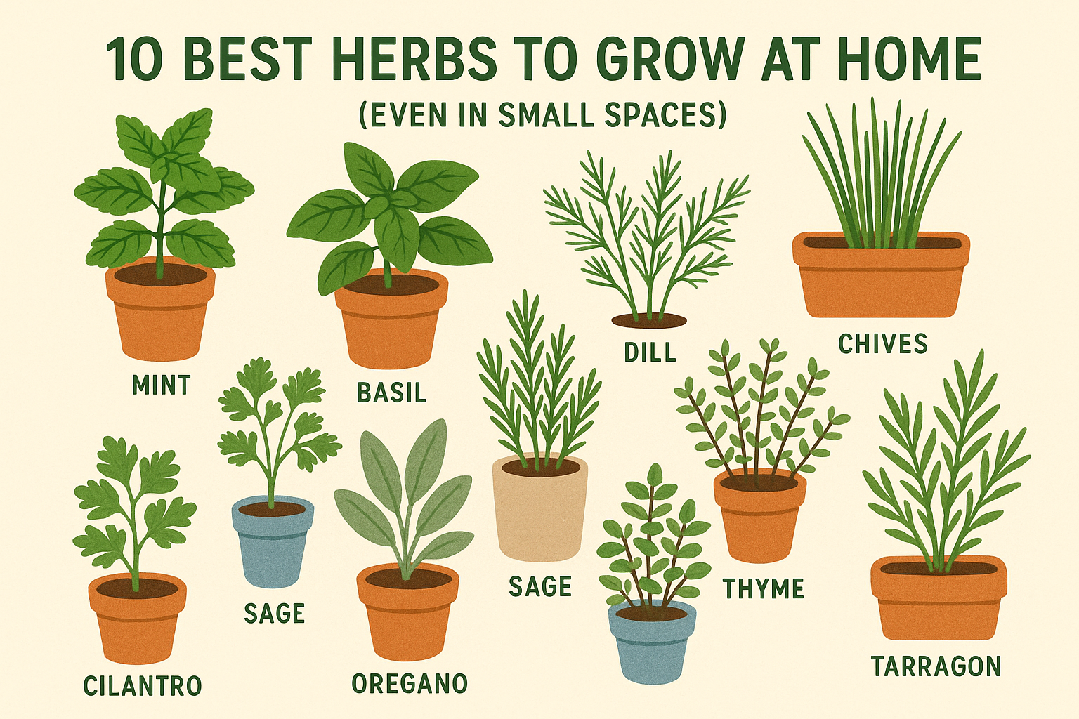 Illustration for: 10 Best Herbs to Grow at Home (Even in Small Spaces