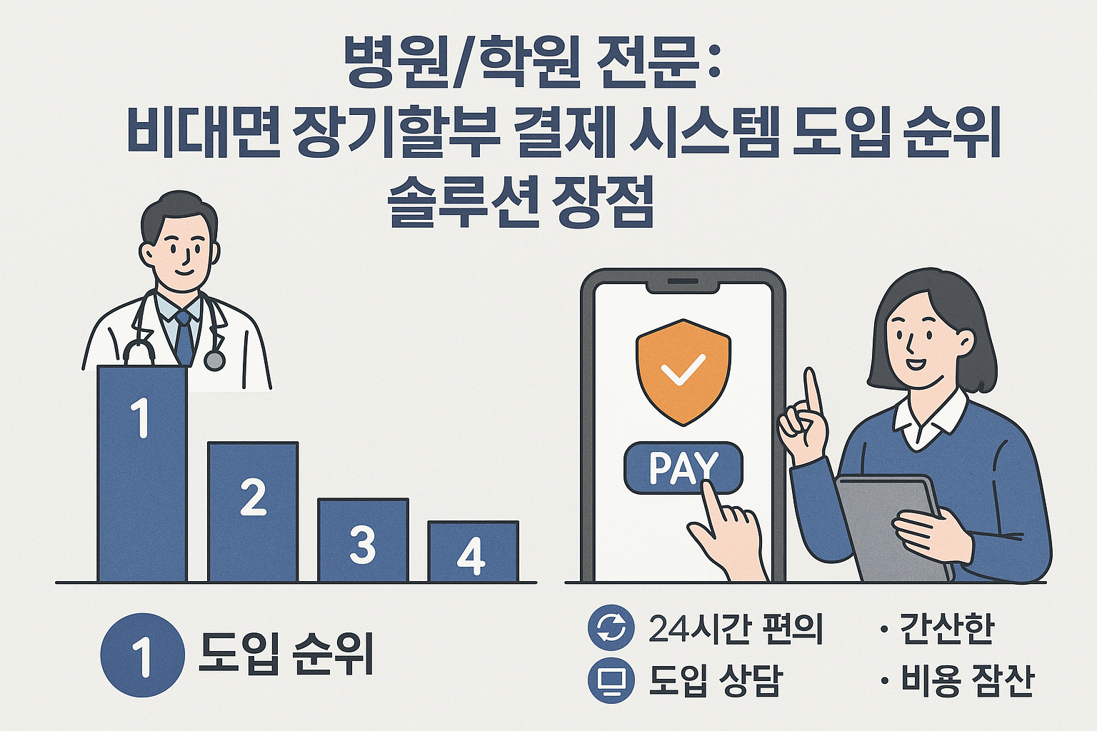 Illustration for: 병원/학원 전문: 비대면 장기할부 결제 시스템 도입 순위와 솔루션 장점