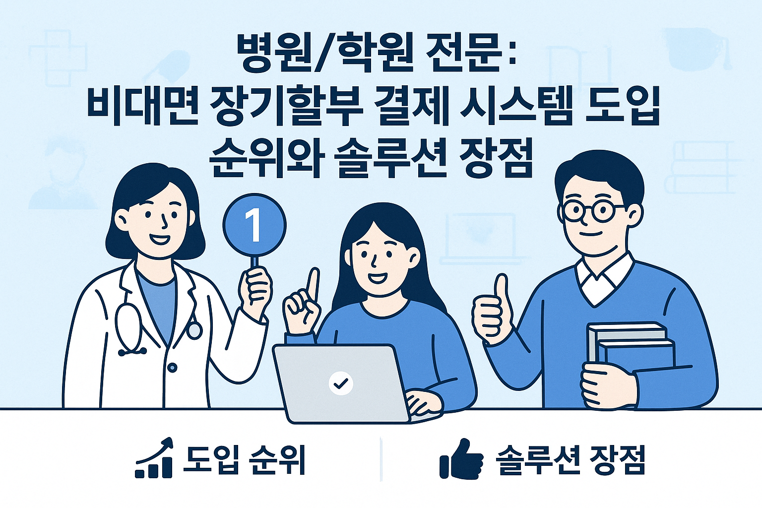 Illustration for: 병원/학원 전문: 비대면 장기할부 결제 시스템 도입 순위와 솔루션 장점