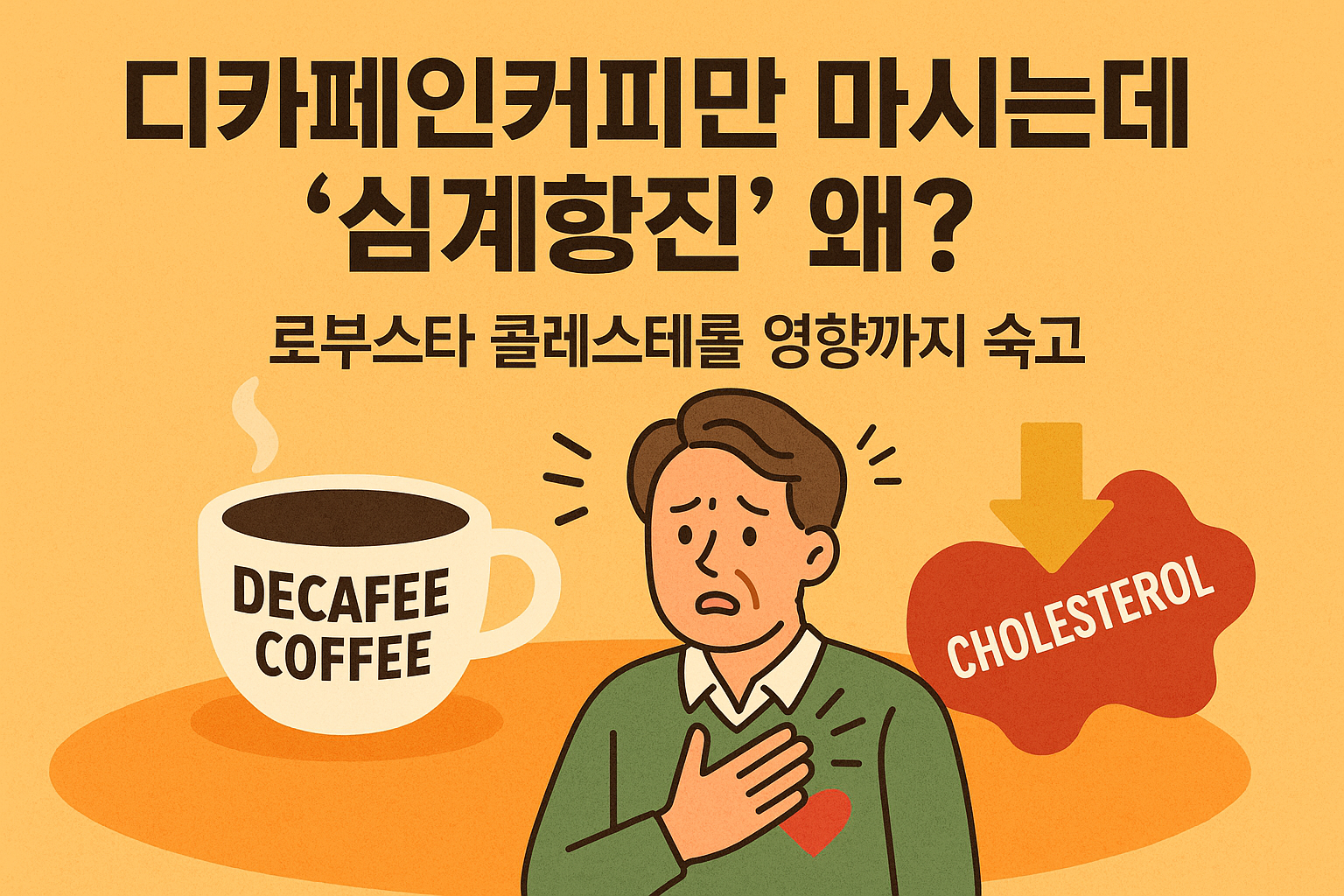 Illustration for: 디카페인커피만 마시는데 '심계항진' 왜? 로부스타 콜레스테롤 영향까지 숙고