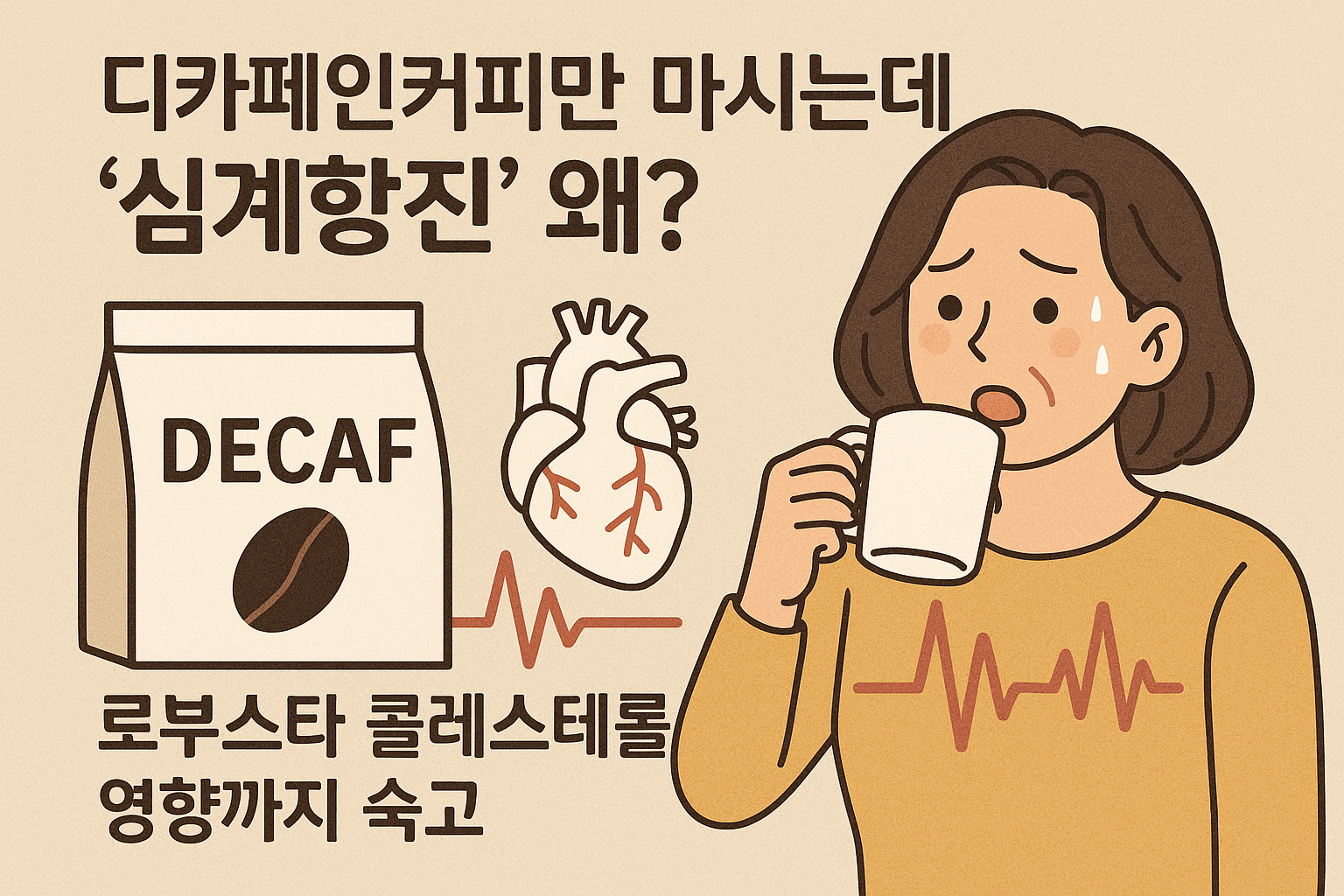 Illustration for: 디카페인커피만 마시는데 '심계항진' 왜? 로부스타 콜레스테롤 영향까지 숙고