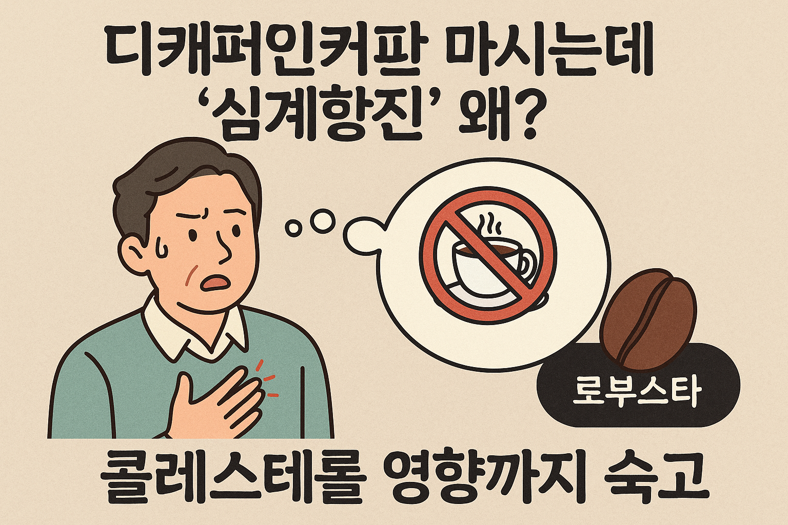 Illustration for: 디카페인커피만 마시는데 '심계항진' 왜? 로부스타 콜레스테롤 영향까지 숙고