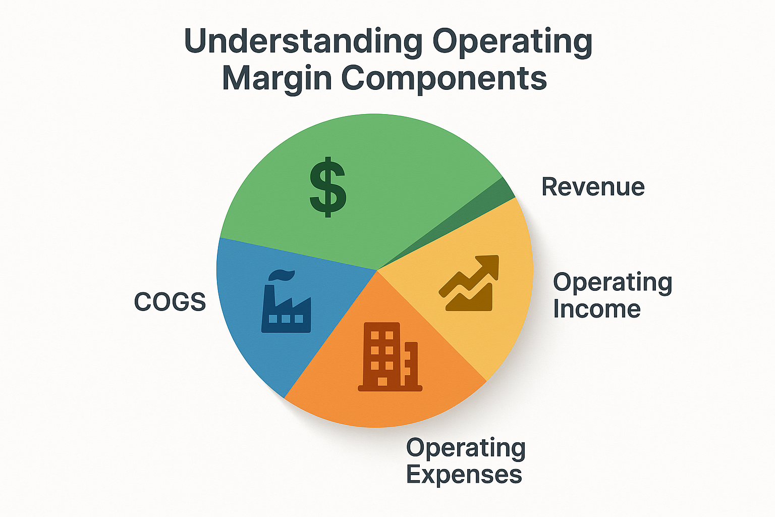 Create a 1024x1024 square illustration showing the components that make up operating margin. Design a circular diagram or pie chart in the c