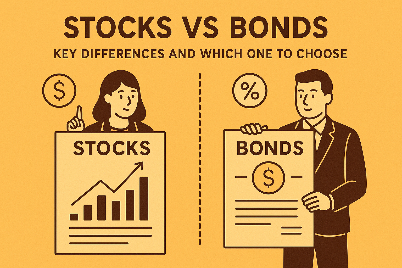 Illustration for: Stocks vs Bonds | Key Differences and Which One to Choose