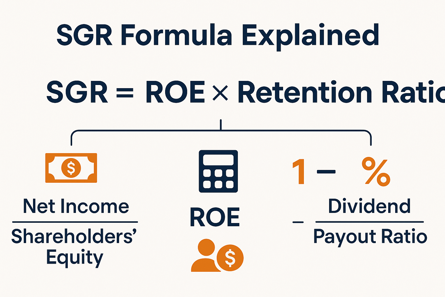 Infographic in 1536x1024 landscape format showing the SGR formula breakdown. Title at top "SGR Formula Explained" in bold text. Center shows