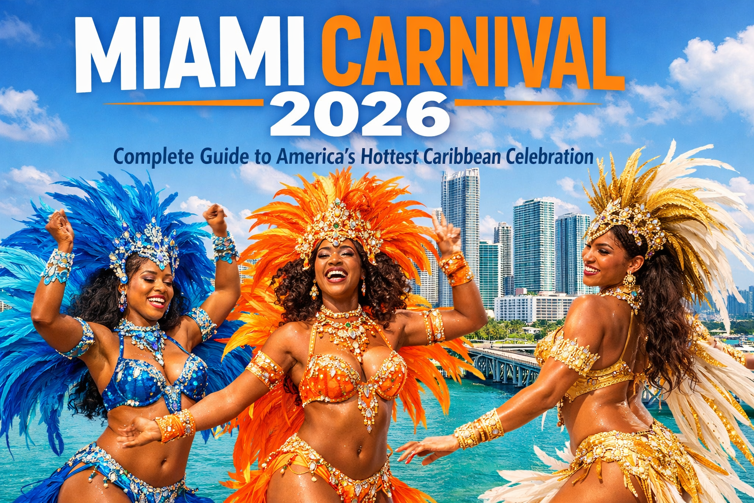 Cover image - 1536x1024 landscape format Create a vibrant cover image showing colorful carnival costumes with feathers and elaborate headpie