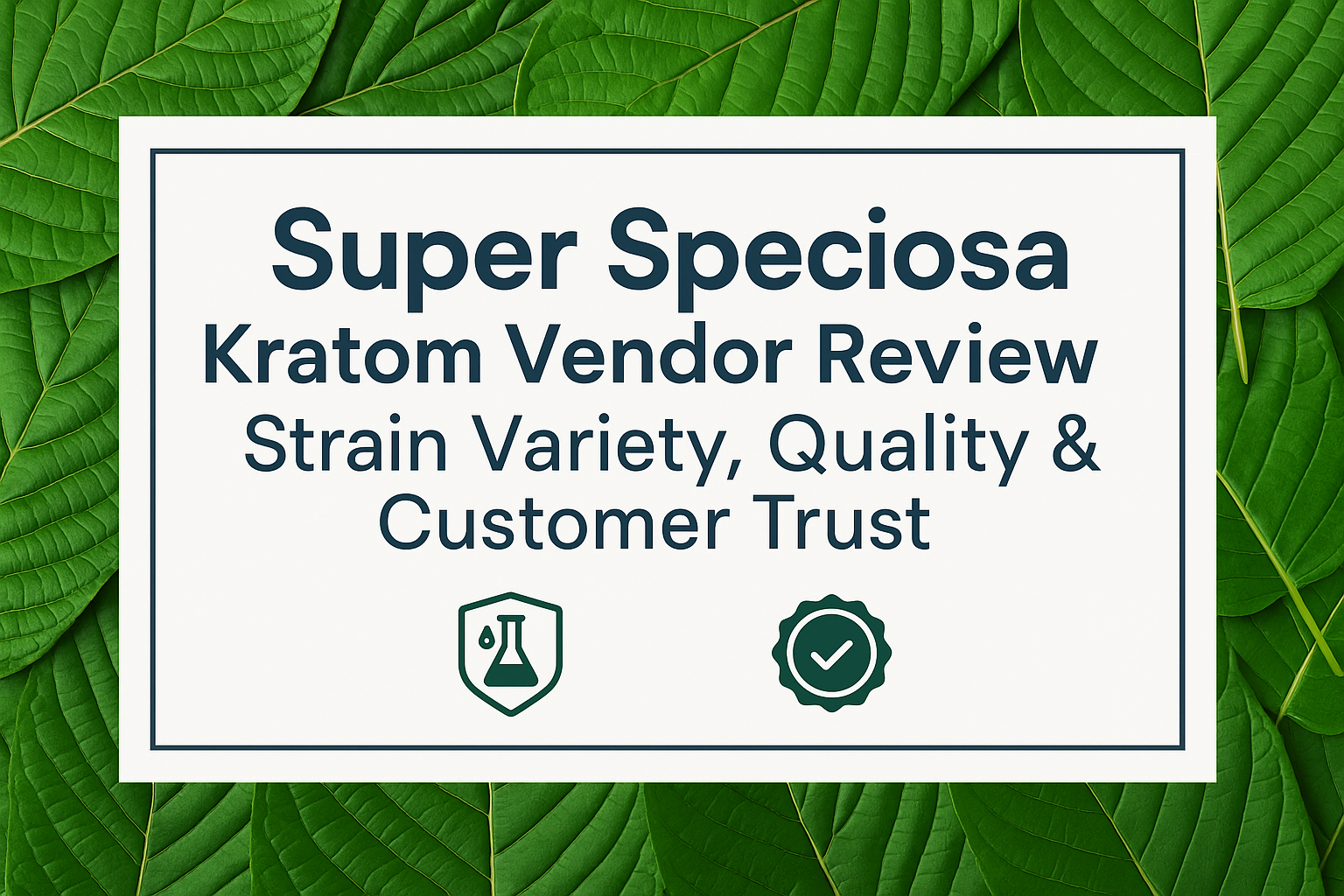 Create a professional cover image in 1536x1024 landscape format featuring kratom leaves in the background with a clean, modern overlay. Disp