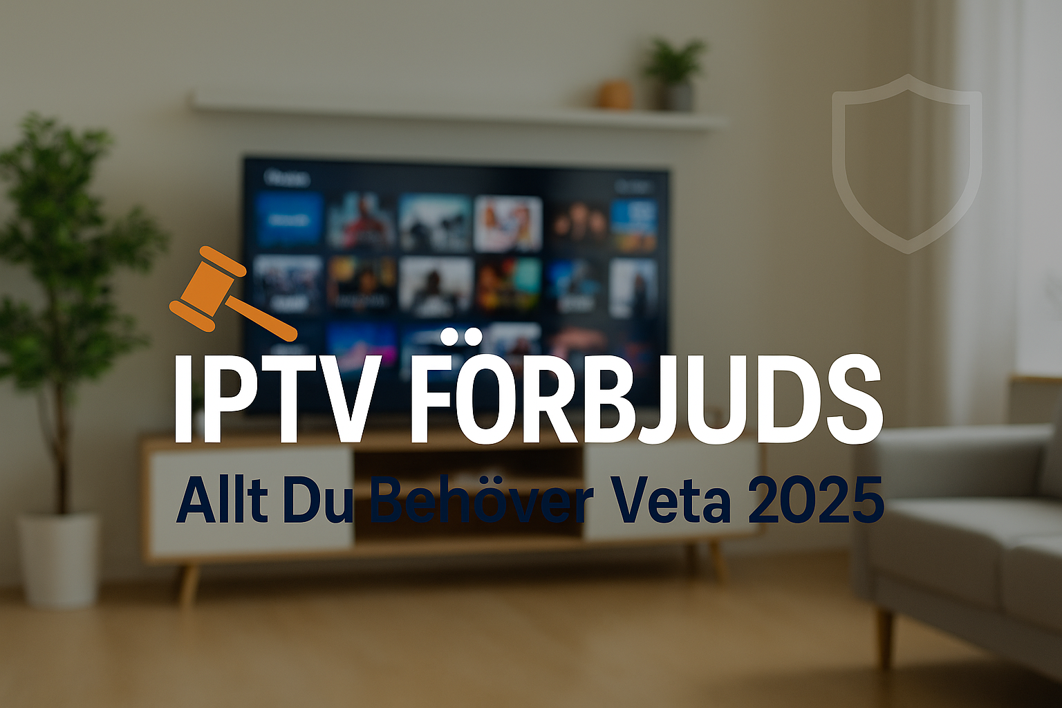 Create a professional landscape cover image (1536x1024) for an article about IPTV legislation. The background should feature a modern Swedis