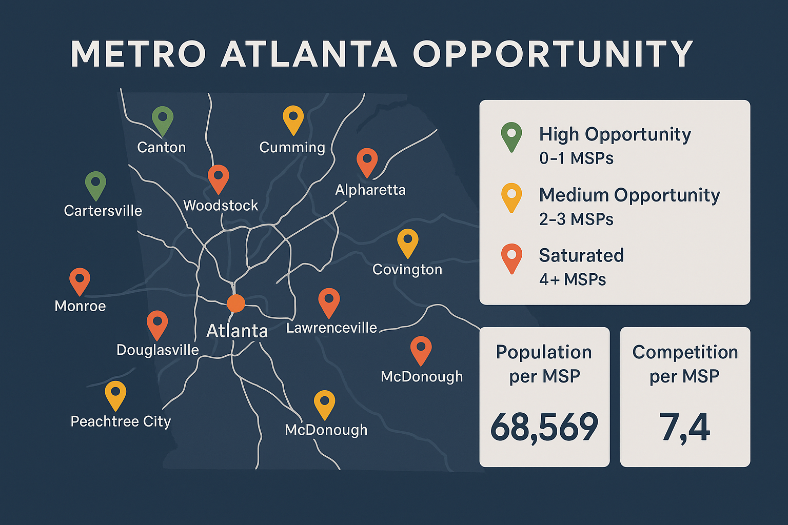 Create an infographic showing a map of Metro Atlanta with su