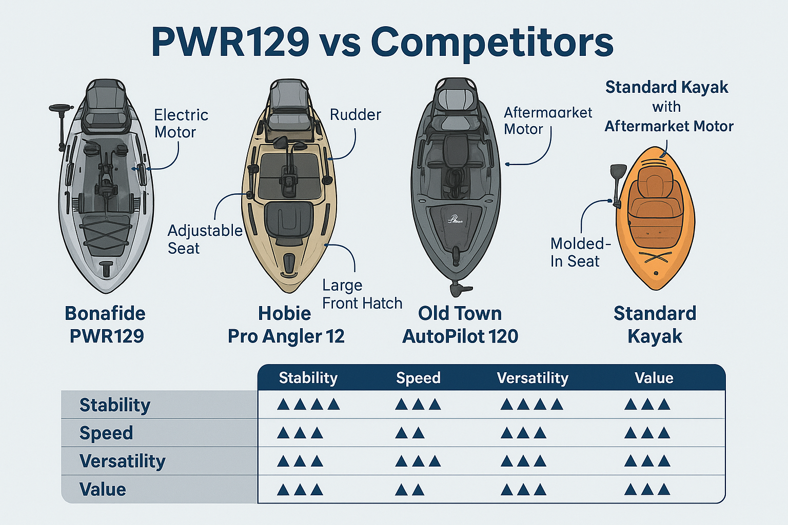 Create a 1536x1024 landscape infographic titled "PWR129 vs C
